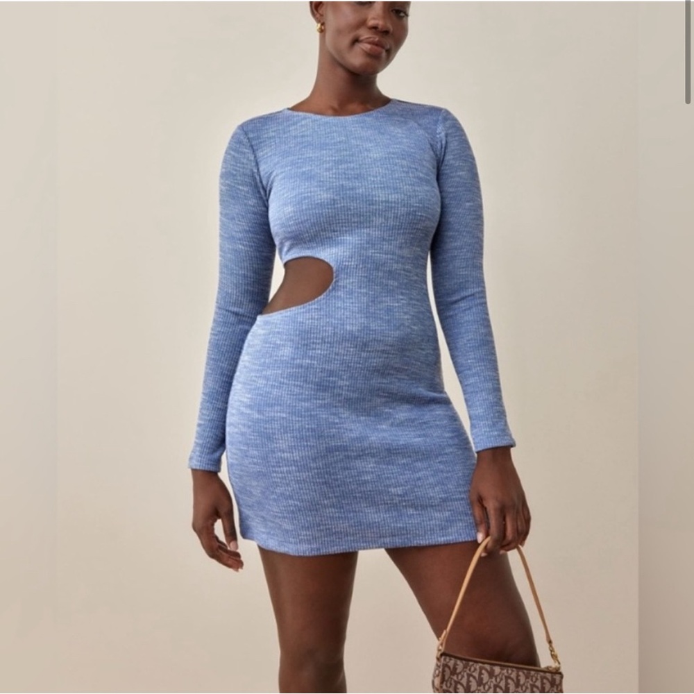 Reformation NWOT Tracey Blue Long Sleeve Cutout Mini Dress